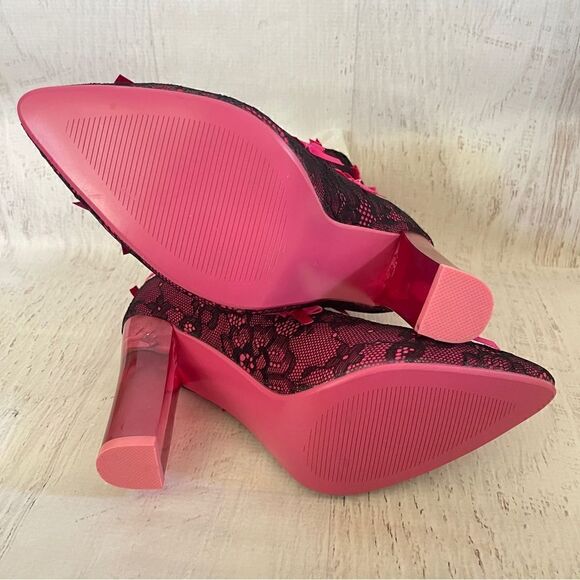 NIB Sugar Thrillz rubine portrait mode black and pink lace booties Sz 7 - Picture 7 of 8